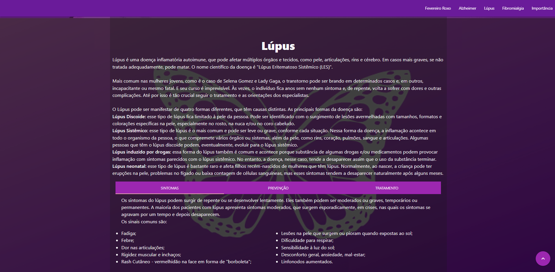  Continuação do site social, contendo informações sobre a doença de Lúpus