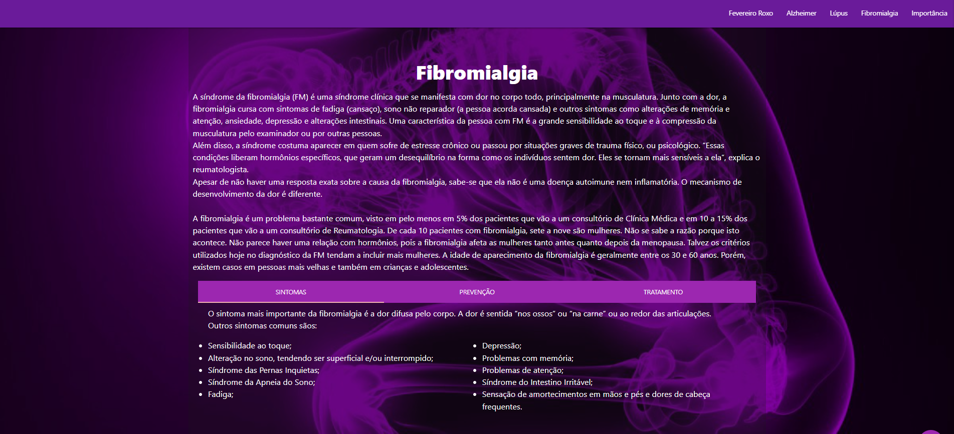  Continuação do site social, contendo informações sobre a síndrome de Fibromialgia