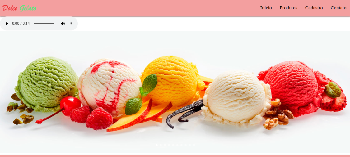 Tela principal da sorveteria dolce gelato