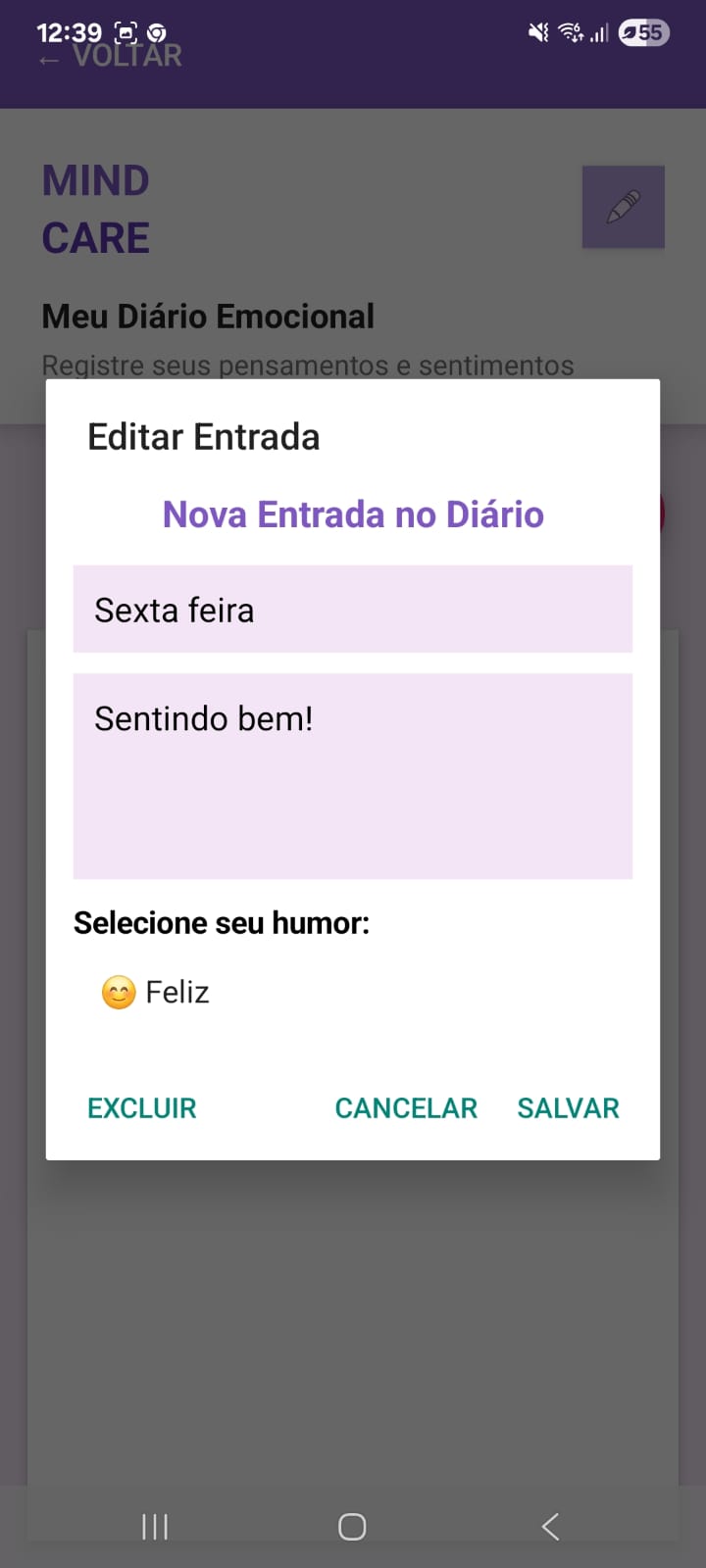 Diário Preenchido - MindCare